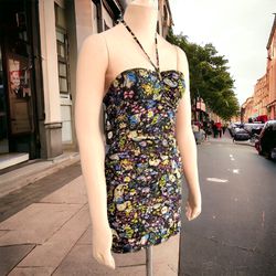 Zara Women’s Size XS Ruched Black Floral Bodycon Mini Dress • Sleeveless NWT