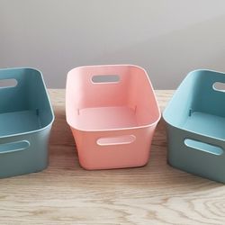 SET of (3) Pastel Pink & Green Storage Bins