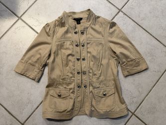 White House Black Market Khaki Cotton Spandex Cropped Short Sleeve Top Size 10