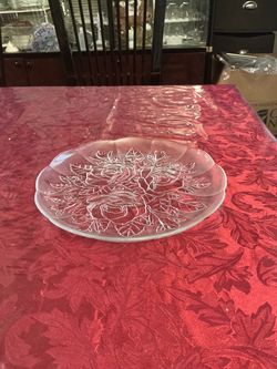 10” Clear Glass Plate with Embossed Rose Design