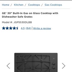 New In Box GE 30” Black On Black Gas Cooktop