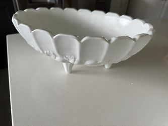 Vintage White Milk Glass Oval Footed Centerpiece Bowl