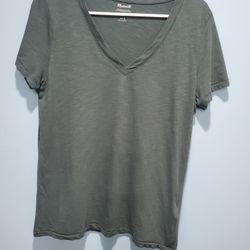 MADEWELL WOMEN'S DARK GREEN SHORT SLEEVE V-NECK WHISPER COTTON TEE Sz S