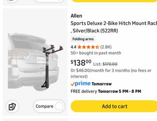 Allan model 522RR Deluxe hitch, bike carrier two bike rack