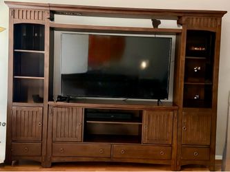 Solid Wood TV Entertainment Center with Lights – Fits up to 70” TV