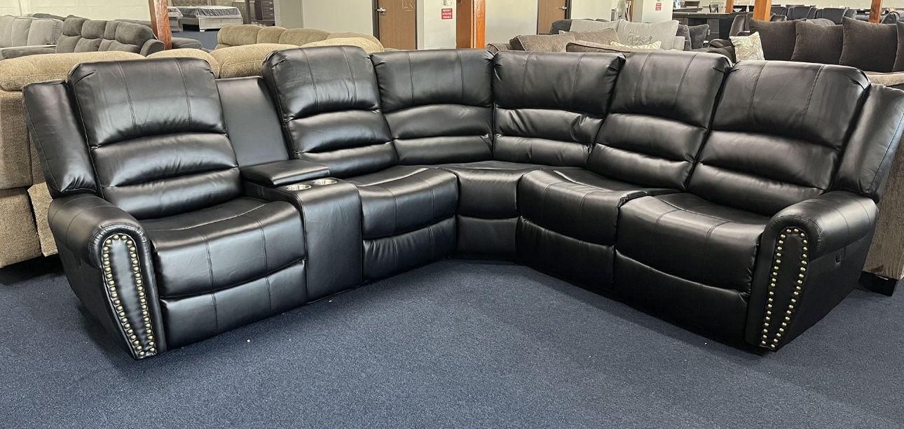 Black Bonded Leather Power Recliner Sectional