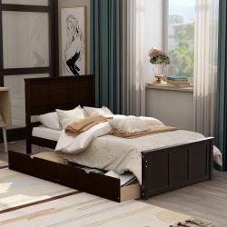NEW Espresso Twin Size Platform Storage Bed with 2-Drawers