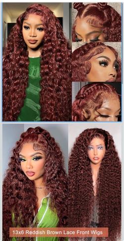 🔥Brand new🔥 32 Inch Reddish Brown Lace Front Wigs Human Hair 13x6 Deep Wave HD Lace Frontal Wig Human Hair 2QF-xi-1