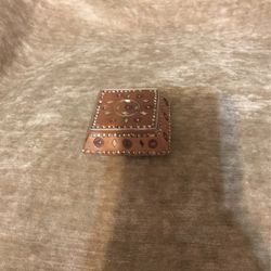 Vintage Ceramic Enamel Trinket Box Rose Color With Faux Jewel Inlay 