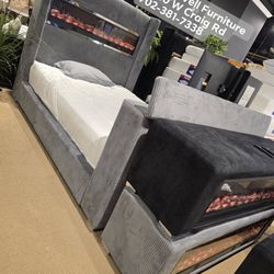  🌟Queen, King Light Up Fireplace TV Pop Up Bed Frame 💥 Furniture Sectionals Avail