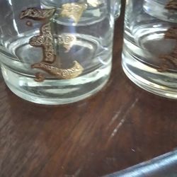 Four (4) Hi Ball Glasses Trimmed In Gold And Letter E, Never Used
