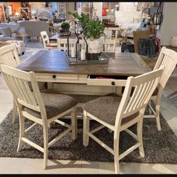 Bolanburg 5 Piece Dining Coubter Table And 4 Bar Stools White Colored By Ashley Signature 🤩 $39 Down Payment🎊Fast Delivery💯New Brand🫵