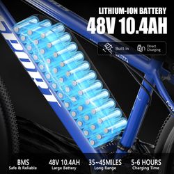 G26 749W Peak Motor Adult Electric Bike - 55-Mile Range, 20 MPH, Blue (Plug-In)