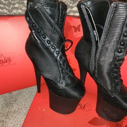 8 Inch Pleaser Heels (Black Faux Leather)