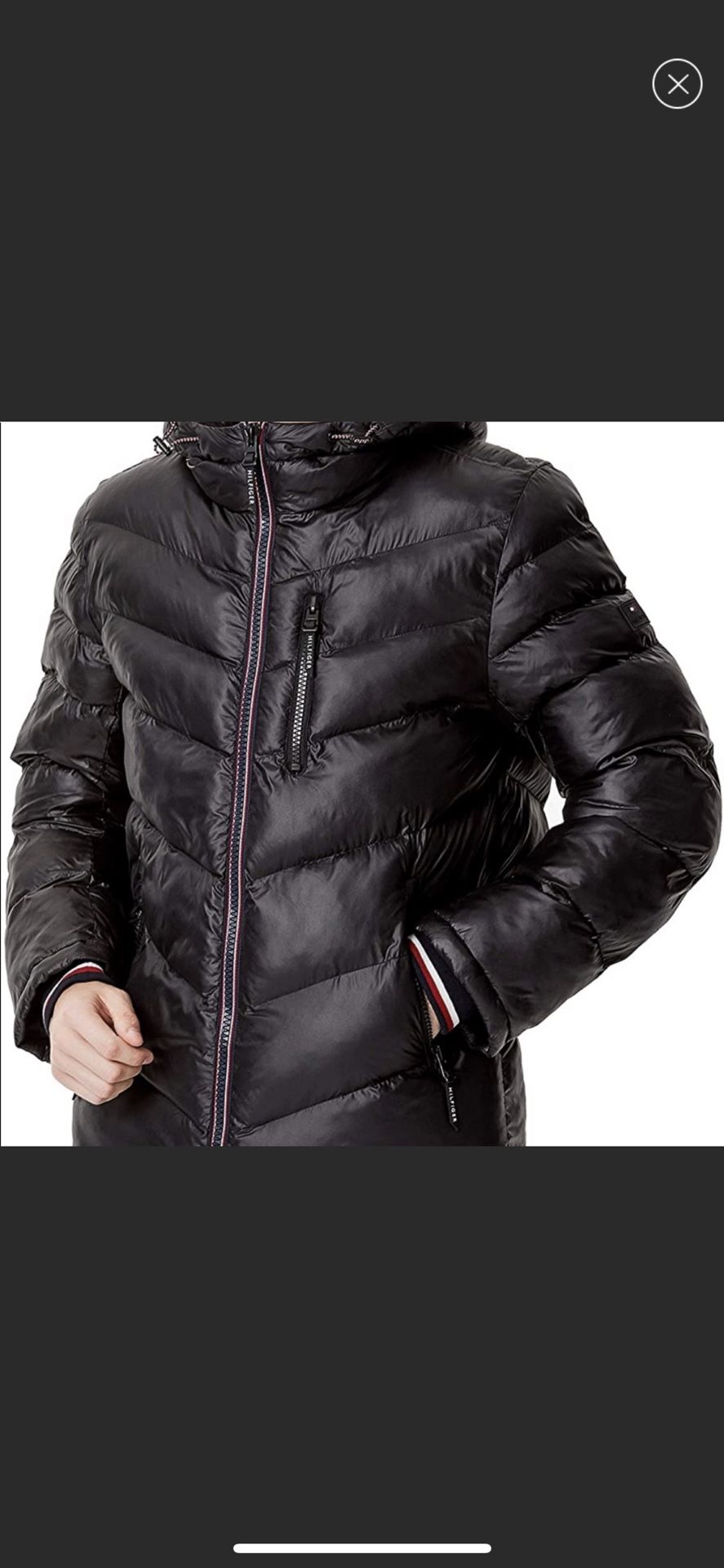 Tommy Hilfiger Men's Midweight Chevron Quilted Hooded Puffer Jacket Large