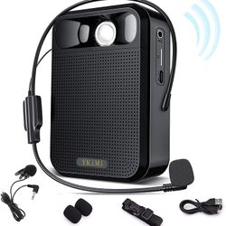 Voice Amplifier Portable Rechargeable Mini Speaker with Wired Microphone Headset and Portable Lapel mic with Large Capacity 10W 1800mAh Rechargeable f