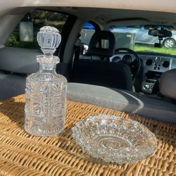 Glass Crystalline Decanter And Ashtray