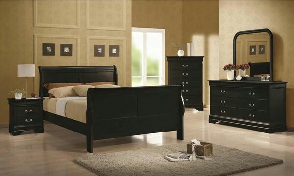 4pc black or cherry queen sleigh bedroom set