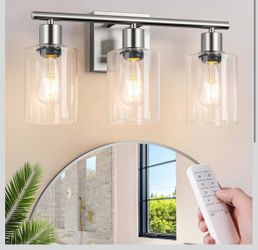 Battery Operated Wall Sconce, 3-Light Dimmable Rechargeable Vanity Light Fixture with Remote & Bulbs, 3-Light Silver Wireless Indoor Non-Hardwired Wal