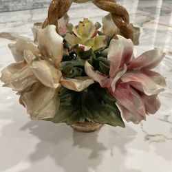 Beautiful Glass Flowers Basket Antique 