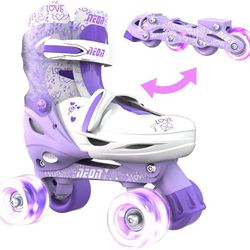 Yvolution Quad and Inline Skates Neon Combo 2-in-1 Skates for Kids with LED Wheels | Color Box Adjustable Sizing