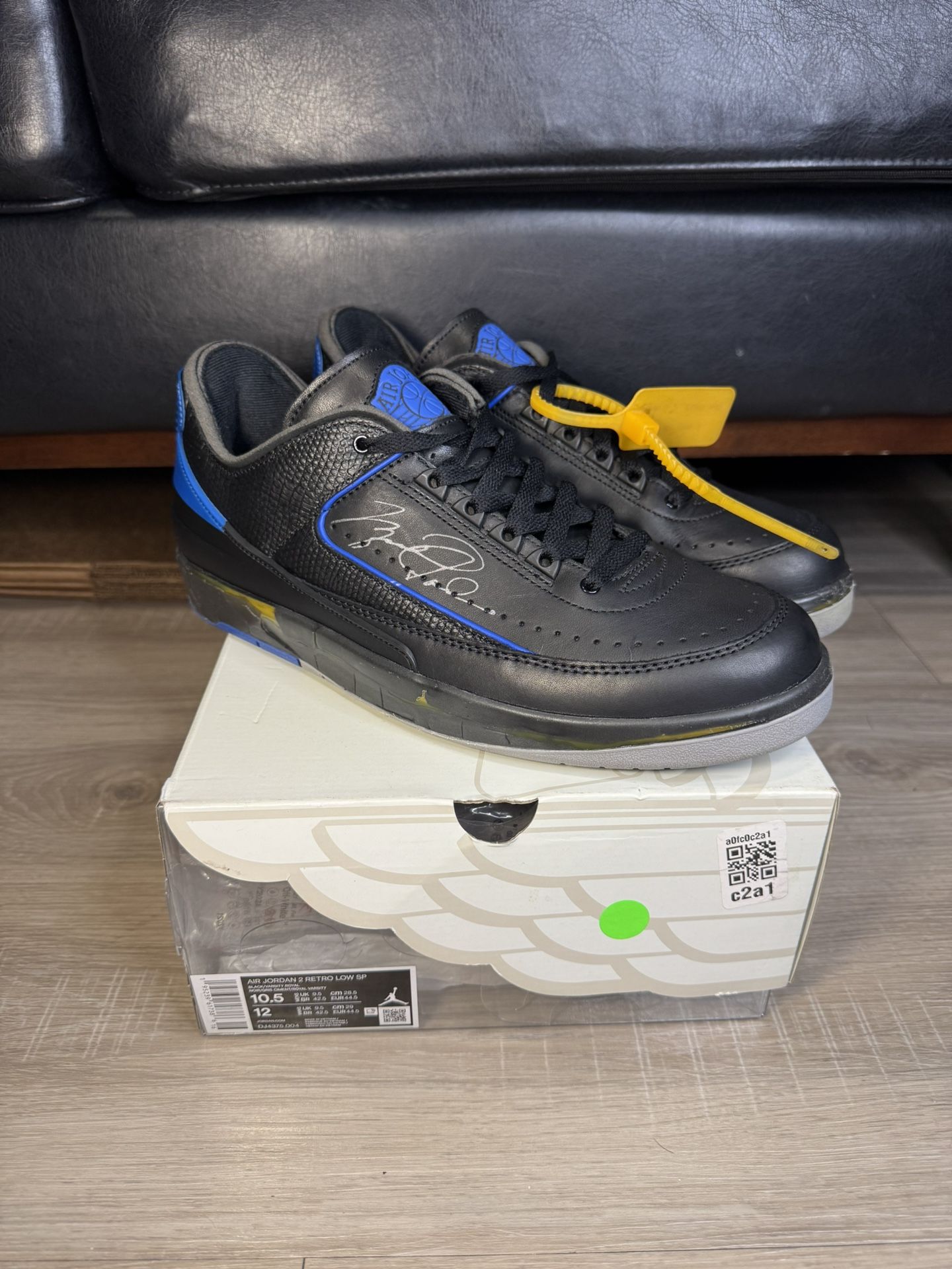 Size 10.5 - Air Jordan 2 Retro Low Off-White Black Varsity Royal DJ4375-004
