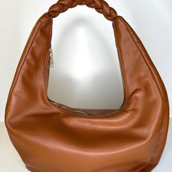Shiraleah Braided Handle Hobo Bag – Tan Faux Leather Shoulder Purse 13x6