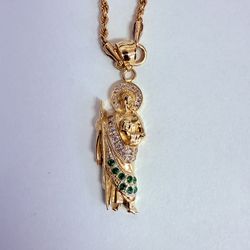 14K Gold & CZs St Jude Pendant 