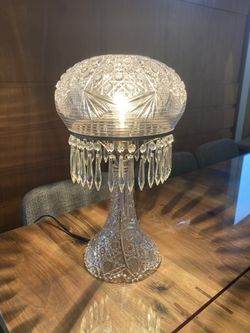 Antique McKee Crystal Prescut Glass Dome Table Lamp