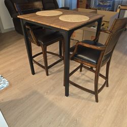 Tall Small Dinning Table, With 2 Tall Arm Chairs. 
