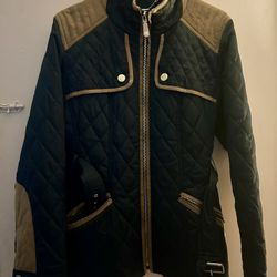 Vince Camuto Navy & Rusty Cognac Outdoor Quilted Coat Jacket Size L