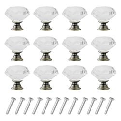 12 Pcs Diamond Shaped Crystal Glass 30mm Cabinet Knobs Pull Handles (Bronze) #40B006659