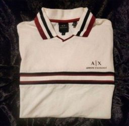 Armani Exchange Polo White Burgundy & Black Stripes