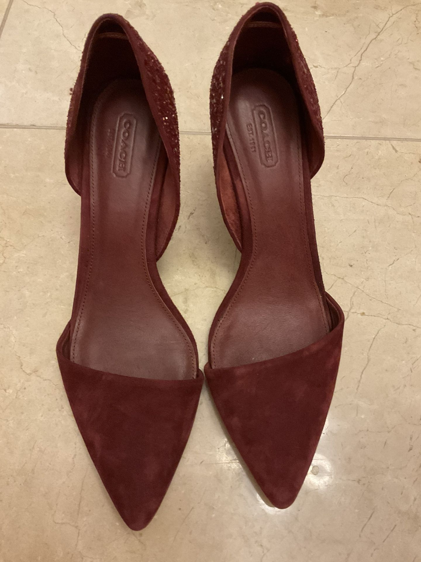 Coach Burgundy Suede Heels With Sequins Accents 9.5