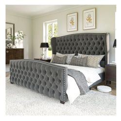 Velvet Upholstered King Bed Frame