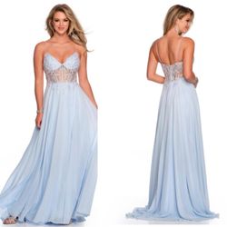 New With Tags Dave & Johnny Chiffon With Illusion Corset Long Formal Dress & Prom Dress $135