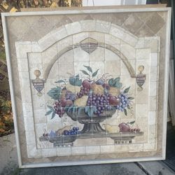 Handmade Fruit Basket 41x41 Stone Tile Painting (Framed)