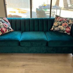 Green Teal Velvet Sofa