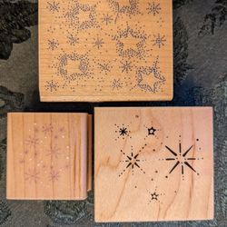 Tiny Snowflakes, Starry Night - - Wood Mounted Ink Stamps - - Christmas, Stars, Snow