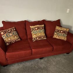 Red Pull-Out Sofa Bed + 3 Matching Pillows