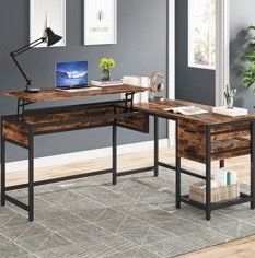 59” L-Shaped Desk With Lift Top