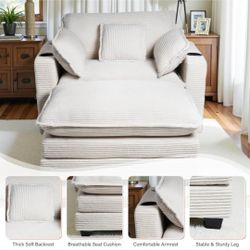 Oversized Corduroy Accent Chair w/ Pull-Out Sleeper |