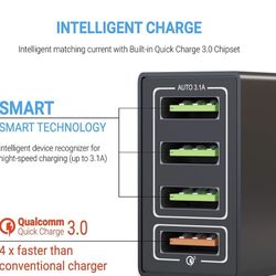 USB Charger, Quick Charger3.0 USB Wall Charger with 4 Ports Fast Mobile Wall 