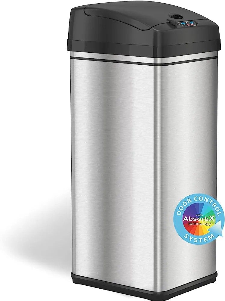 iTouchless 13 Gallon Automatic Trash Can with Odor-Absorbing Filter and Lid Lock,