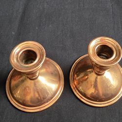 VINTAGE PAIR OF COPPER CANDLE STICK HOLDERS 4" Tall & 4" Diameter
