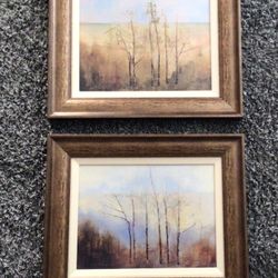 Two Art Prints Paintings Framed    22.25” X 18.5” Each    Regarding Seasons III Wall Decor    Landscape Trees