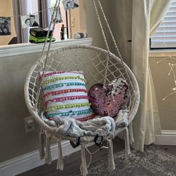 Hanging Boho Swing Chair Beige Tan Tassel Kids 