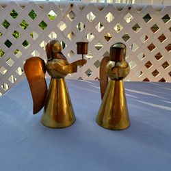 Angel Brass Candle Holders Vintage Preowned Lot Of 2