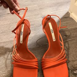 Zara Red Kitten Heels Size 8