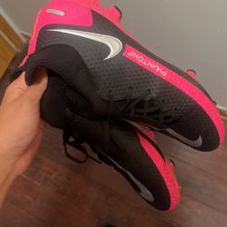 Panthoms pink and black soccer cleats 